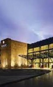 Hotel exterior at dusk